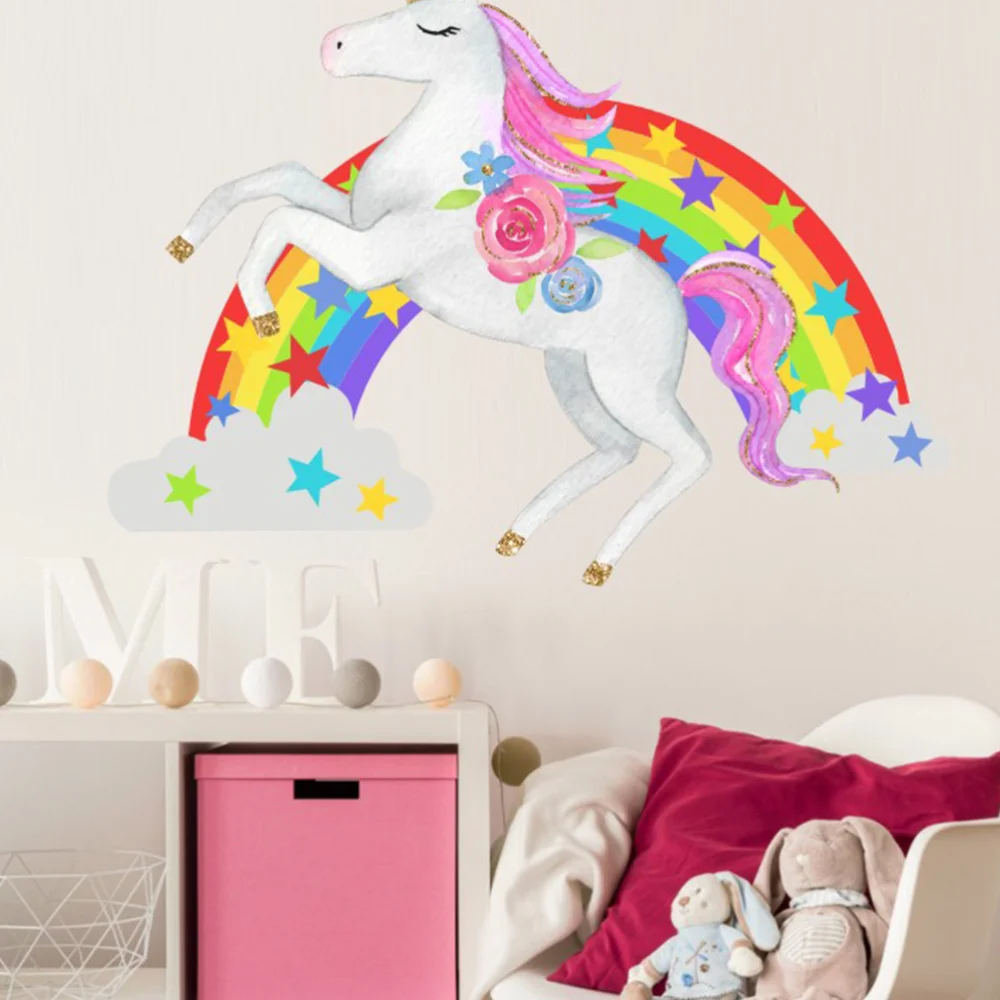 Rainbow Unicorn Wall Sticker Adorable Wallpaper Charming Decal Decorative for Living Room Home Bedroom | Дом и сад