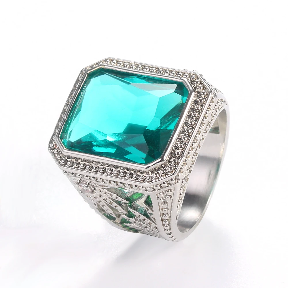 

Geometric Leaf Pattern Square Blue Stone Rings Women Rings Gold Plated Couple Wedding Ring Gift for Girlfriend Fashion Jewellery