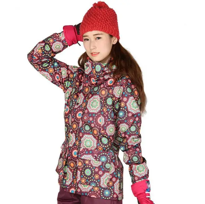 flower jacket Лыжный костюм для женщин, лыжная куртка, Флисовая теплая зимняя женская одежда для сноуборда, водонепроницаемый спортивный костюм для женщин, лыжные штаны - Цвет: flower jacket