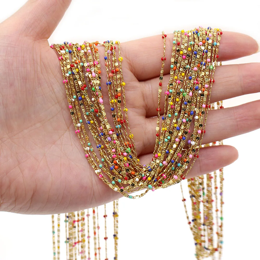 

1 Meter Handmade Gold Wire Copper Chain Rainbow Stone Beads Chains for Jewelry Making DIY Necklace Bracelet Anklet Accessories