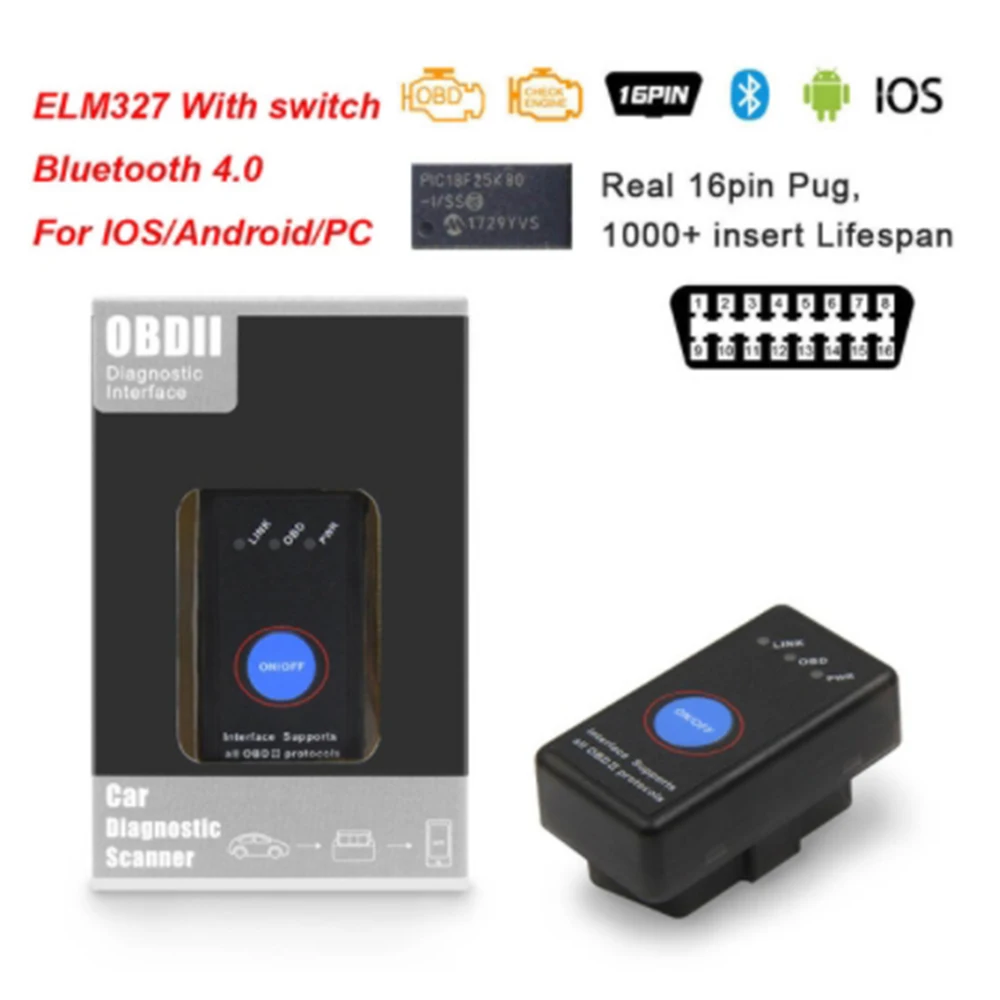 

Сканер ELM 327 V1.5 с PIC18F25K80 OBD2 Bluetooth 4,0 ELM327 V1.5 для IOS/Android OBD 2 OBD2 автомобильный диагностический сканер инструмент