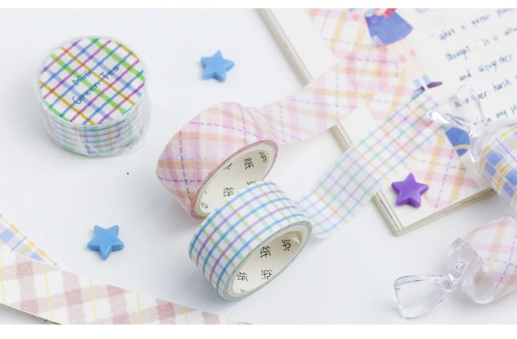 Candy Color Grid Masking Tape Bullet Journal Washi Tape Decorative Tape DIY Scrapbooking Sticker Label Stationery