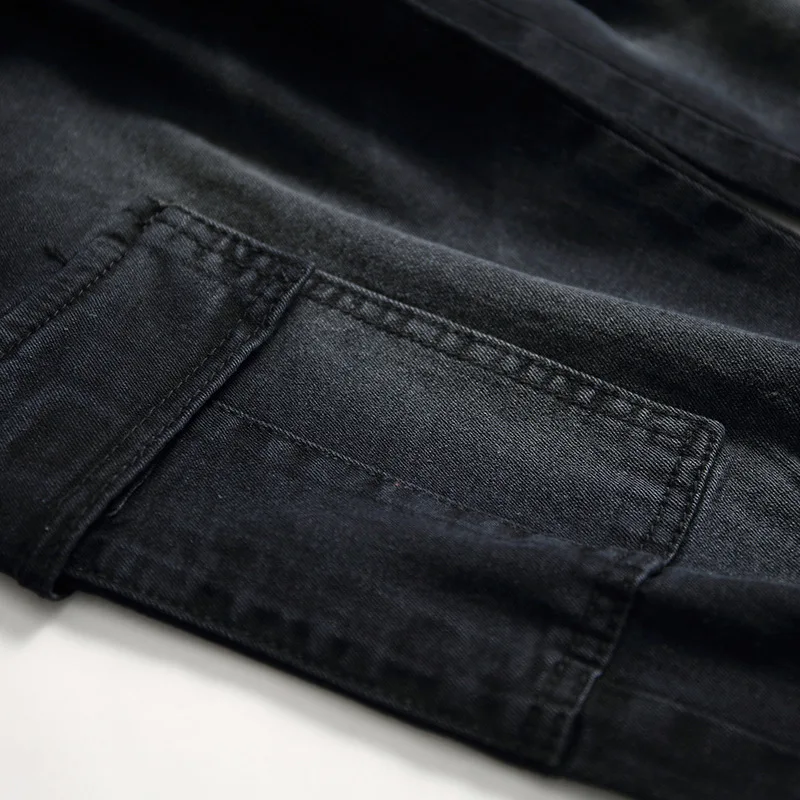 

Cross Border New Men's Slim Fitting Jeans Black Hole Printed Boys' Denim Band Mouth Men's Jeans Leggings