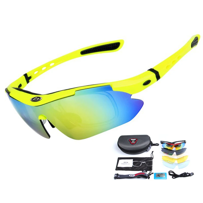 Yellow 5 линз ветрозащитные Mtb велосипедные очки поляризационные UV400 гоночные велосипедные солнцезащитные очки для спорта на открытом воздухе горный велосипед шоссейные велосипедные очки - Цвет: Yellow