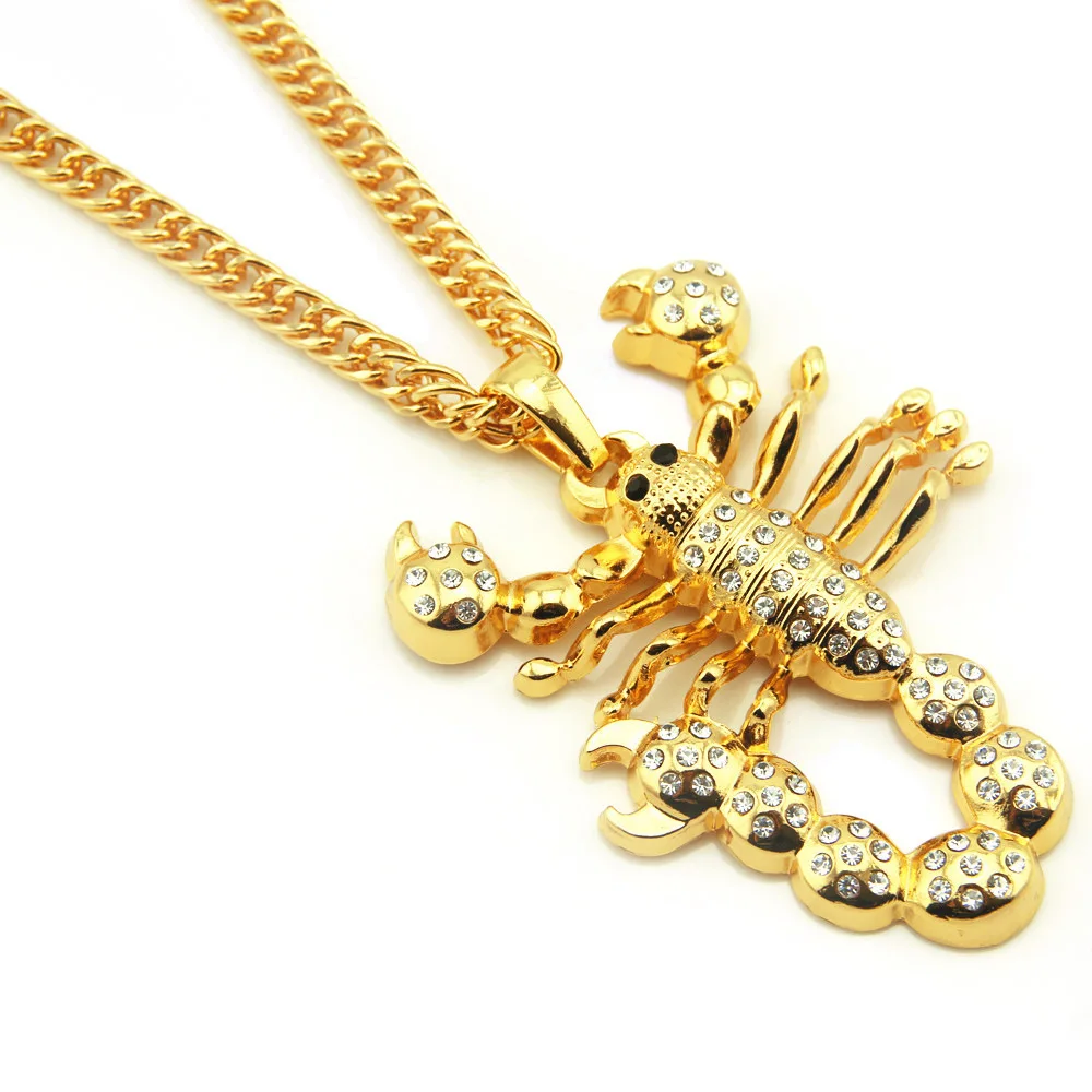 

Hip Hop animal men's Necklace Gold silver Color Punk iced out Scorpion shape Pendant Necklaces For Men Jewelry Christmas gifts