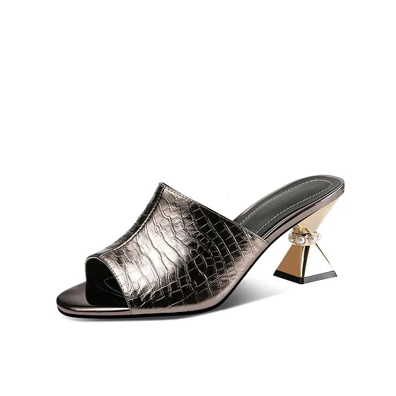 

QUTAA 2021 Women Sandals Genuine Leather Slingback Ladies Pumps Summer Square Middle Heel Slip on Women Shoes Size 34-39