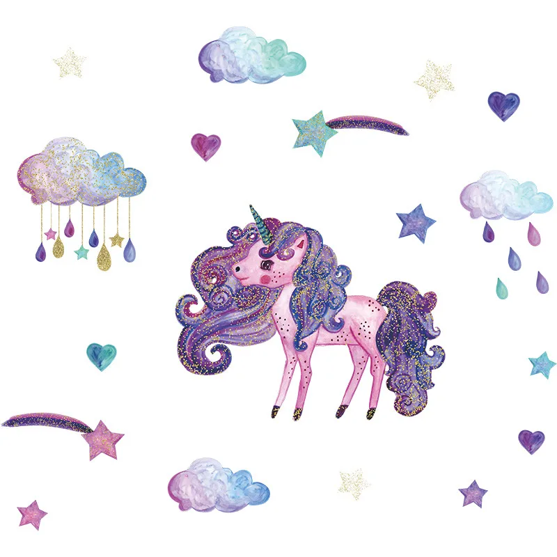

Cute Animals Home Decoration Poster Living Room Purple Unicorn Nordic Styles Removable Self-adhesive Wall Stickers For Kids Room