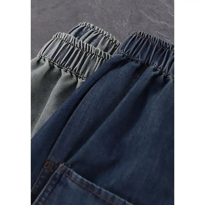 2022 Women Retro Washed White Big Pocket Harem Jeans 2022 Spring Summer Female Loose Fashion Distressed Cropped Trousers A315