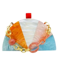 new fashion womens wallet elegant party prom acrylic evening bags semicircle luxury clutch purse colorful rainbow messenger bag