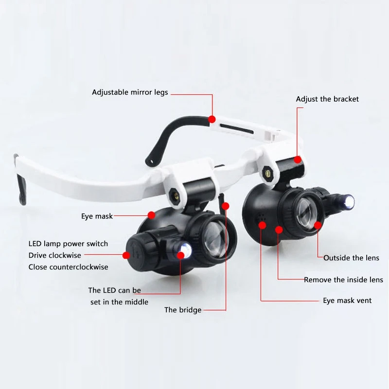 

9892H-1 Spectacle Magnifier Multifunctional Headband Magnifying Glasses with Light with 8X 15X 23X Lens