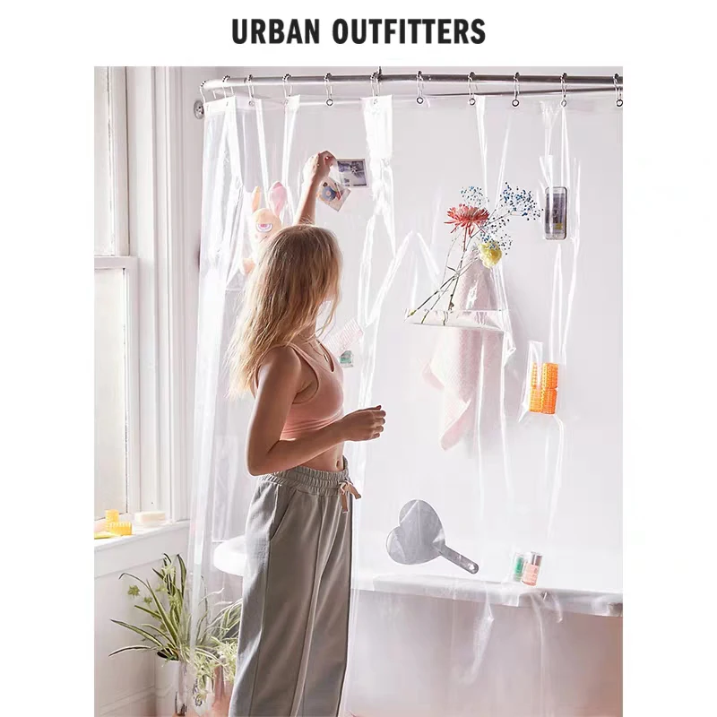 100% Eva прозрачная занавеска для душа водонепроницаемая ванной комнаты карманы