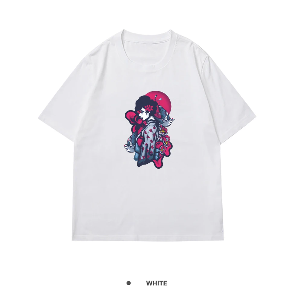 

Custom Made Geisha Print Woman Tshirts Fit Breathable T Shirt Summer Crewneck T Shirt Plus Japanese Anime Woman T-shirts