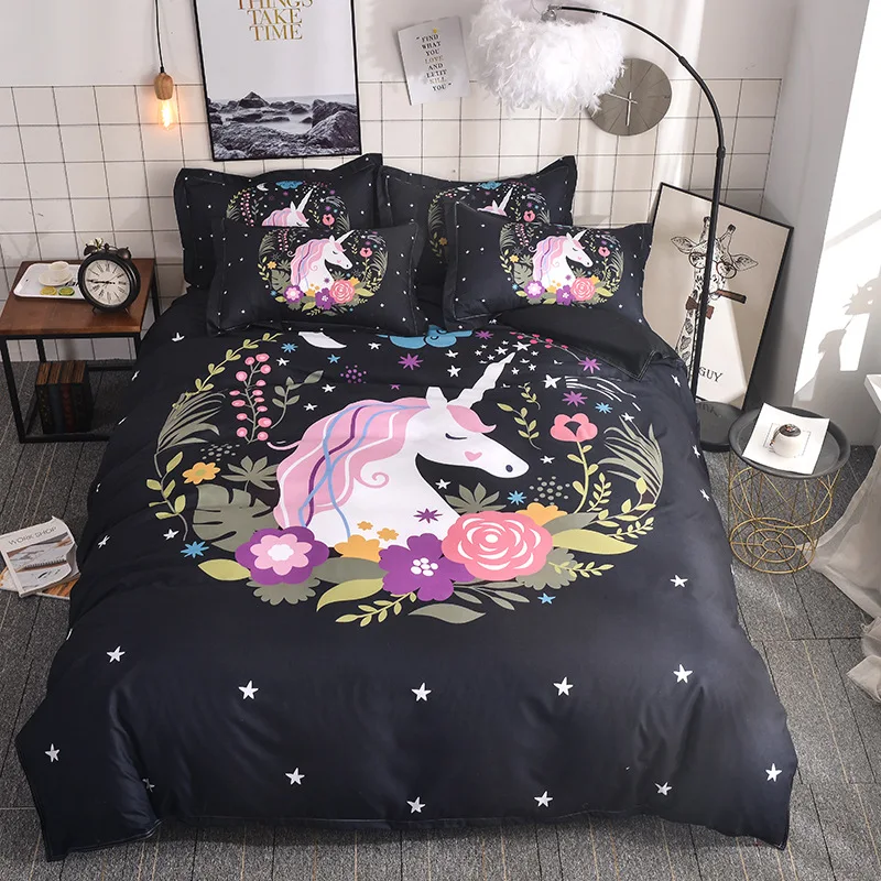 

2021 New Fashion 3d digital unicorn printing Duvet Cover Sets 1 Quilt Cover + 1/2 Pillowcases Twin Full Queen King Size