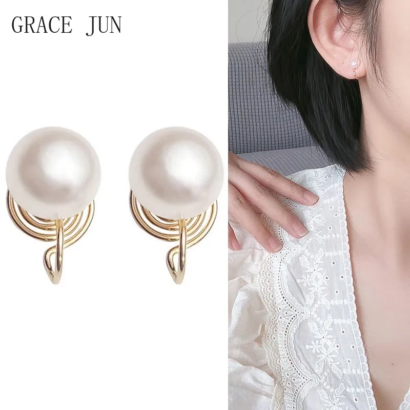 

Женские серьги-клипсы с жемчужинами GRACE JUN, серьги-каффы золотого цвета с пресноводным жемчугом, для подружки невесты, свадьбы