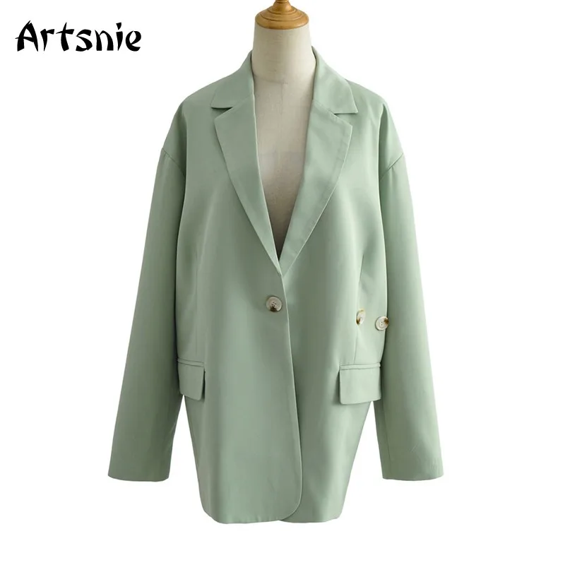 

Artsnie Streetwear Blazer Women Autumn 2021 Notched Long Sleeve Oversized Coats Winter Single Button Ladies Blazer Jackets