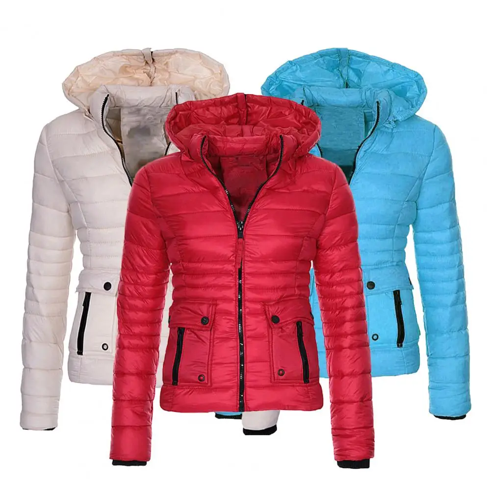 

Women's Hooded Duck Down Jacket Coat Autumn Winter Buttons Zipper Cardigan Overcoat Warm Female Puffer Parkas Snow Coats Outwear