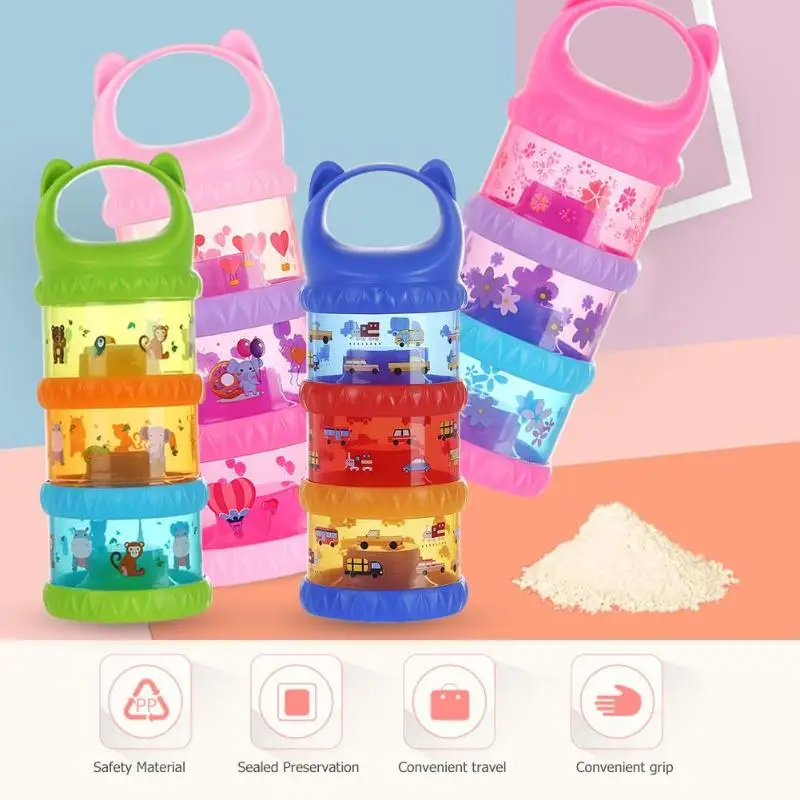 3 Layers Baby Food Storage Box Cartoon Printed Portable Toddler Formula Cereal Milk Drinking Powder Case Container Feeding | Мать и