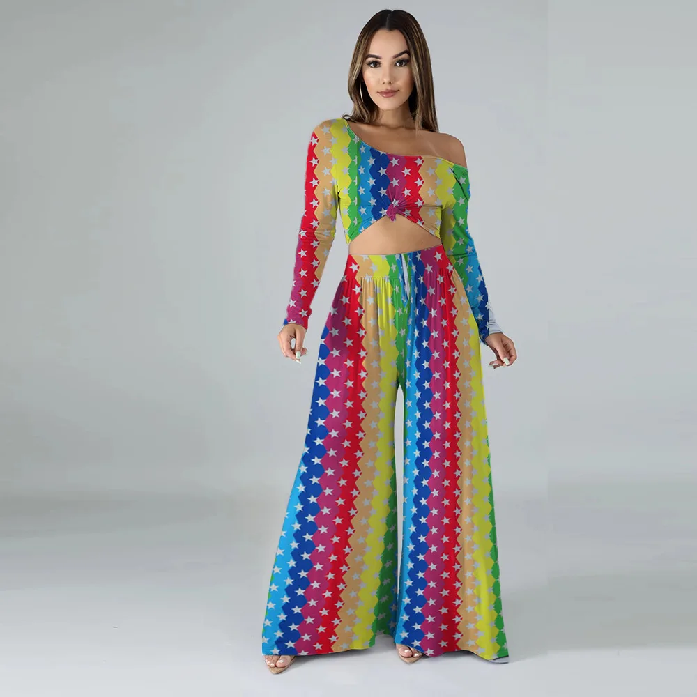 Комплект одежды HAOOHU женский в радужную полоску праздничная одежда укороченный