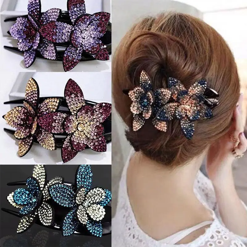 

Rhinestone DoubleFlowr Hair Clip Crystal Peals Hair Combs Female Elegant Beads Hairgrip Handmade Ponytail Cip Hair Accessories