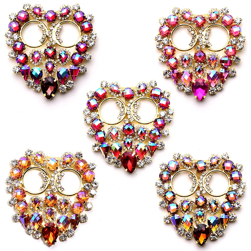 1 шт. 76x74 мм Стразы с аппликацией в форме сердца Прошитые золотым низом плоской