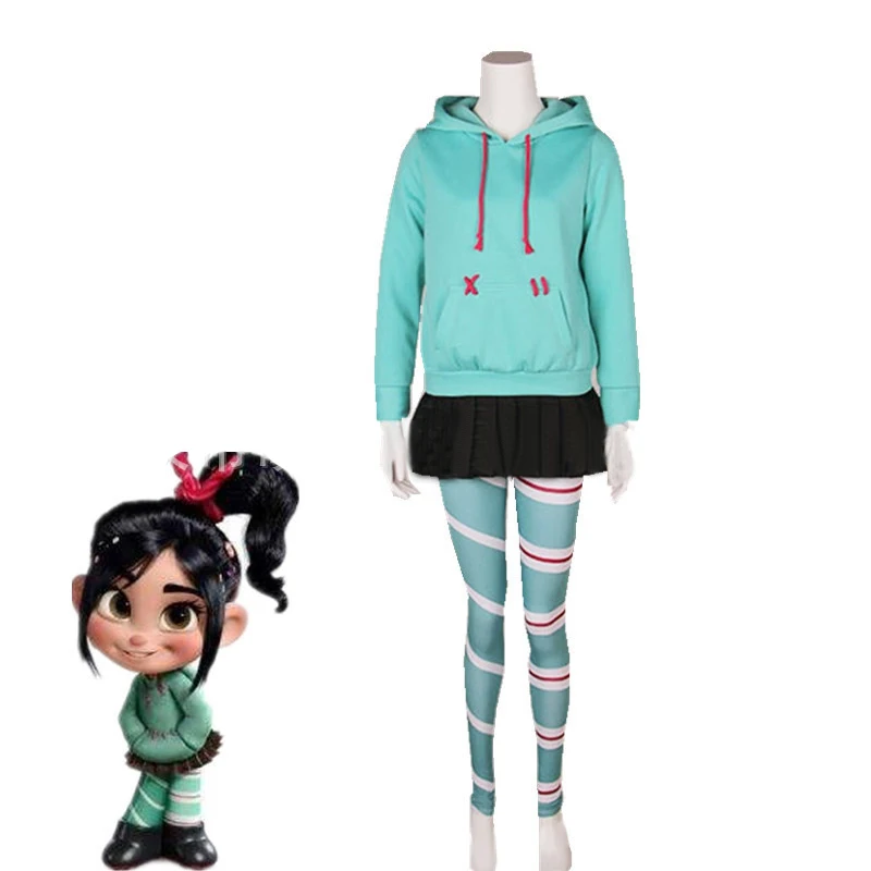 Костюм для костюмированной вечеринки Wreck It Ральф Vanellope Von Schweetz зеленые толстовки с