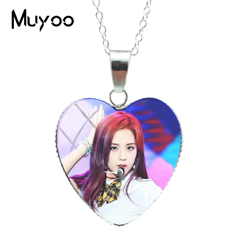 Новая мода Корея Поп BLACKPINK группа сердце бижутерия со стеклянными кабошонами ожерелье ручной работы Сердце Подвески Подарки для поклонников HZ3