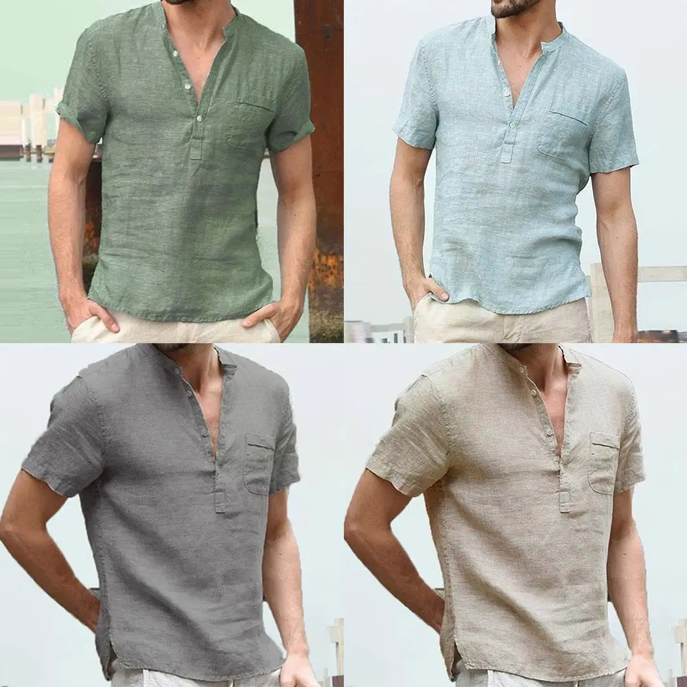 

2021 Summer New Men's Short-sleeved T-shirt Cotton Shirt Breathable Casual And Led T-shirt Men's S-3xl Male Linen K3d0