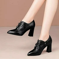 2020 fall deep high heels womanmicrofiber leather shoeswomen pumps pointed toefashion footware for femaleblock heelblack