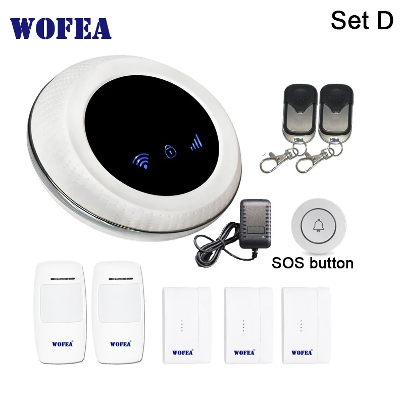 SET D Wofea беспроводной SIM GSM домашняя охранная wifi GSM сигнализация система Датчик комплект tuya приложение Встроенная сирена - Цвет: SET D