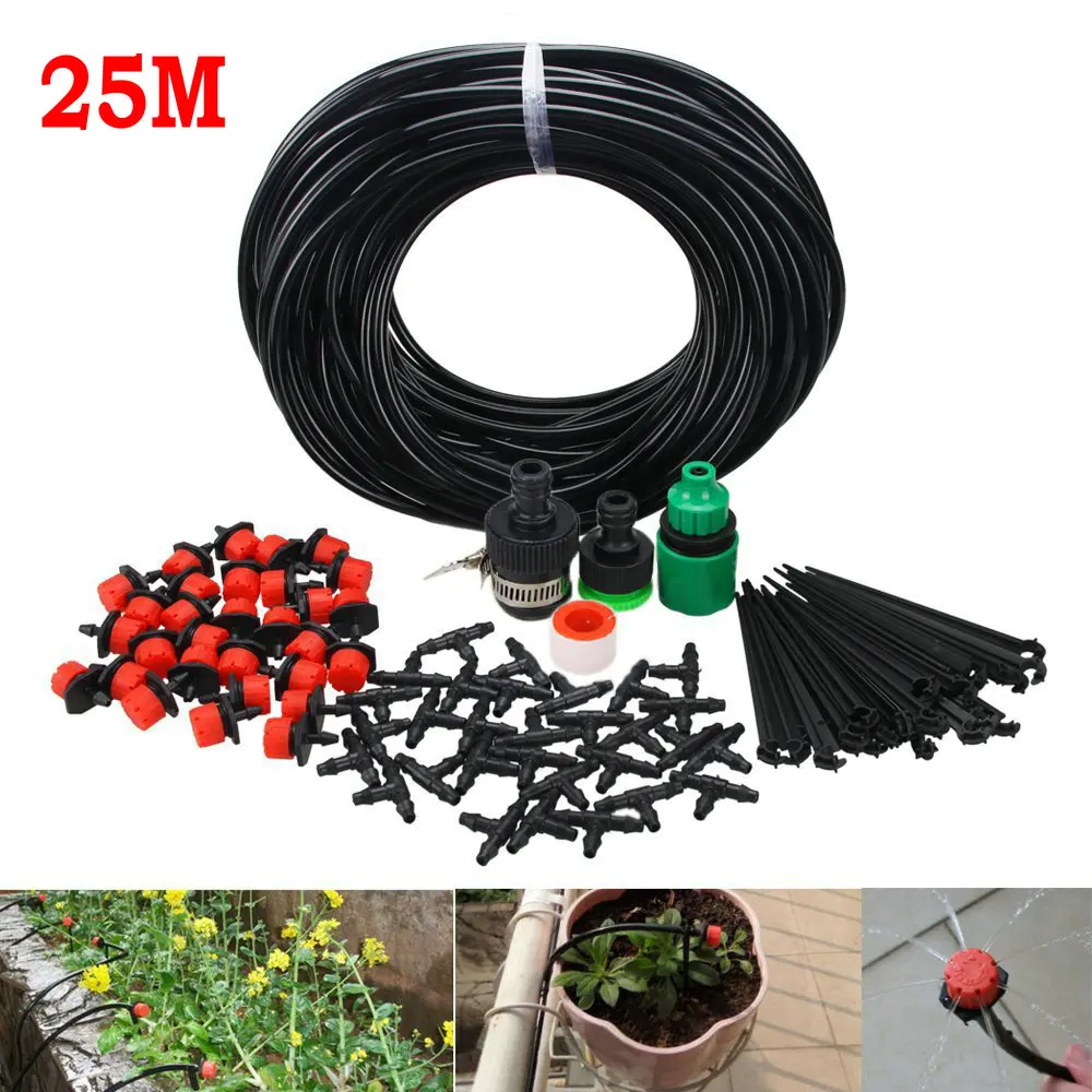 

25M DIY Drip Irrigation System Automatic Watering Irrigation System Kit Garden Hose Drip Watering Kits Adjustable Dripper