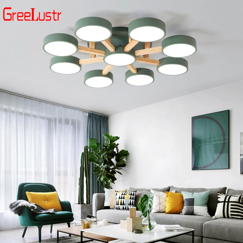 Простая светодиодная люстра с металлическим абажуром для гостиной деревянная