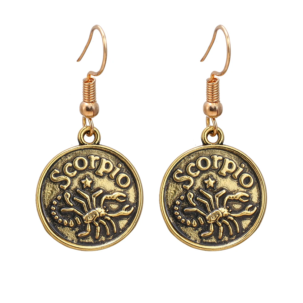 Скорпион 1 пара винтажные золотые 12 созвездие серьги Близнецы Рак Подвески