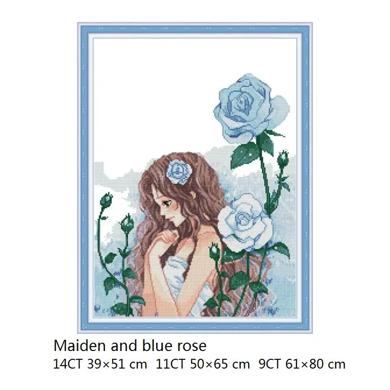 Maiden and Blue Rose штампованные наборы вышивки крестиком печатная ткань 14ct 11ct счетные узоры холст для вышивка рукоделие