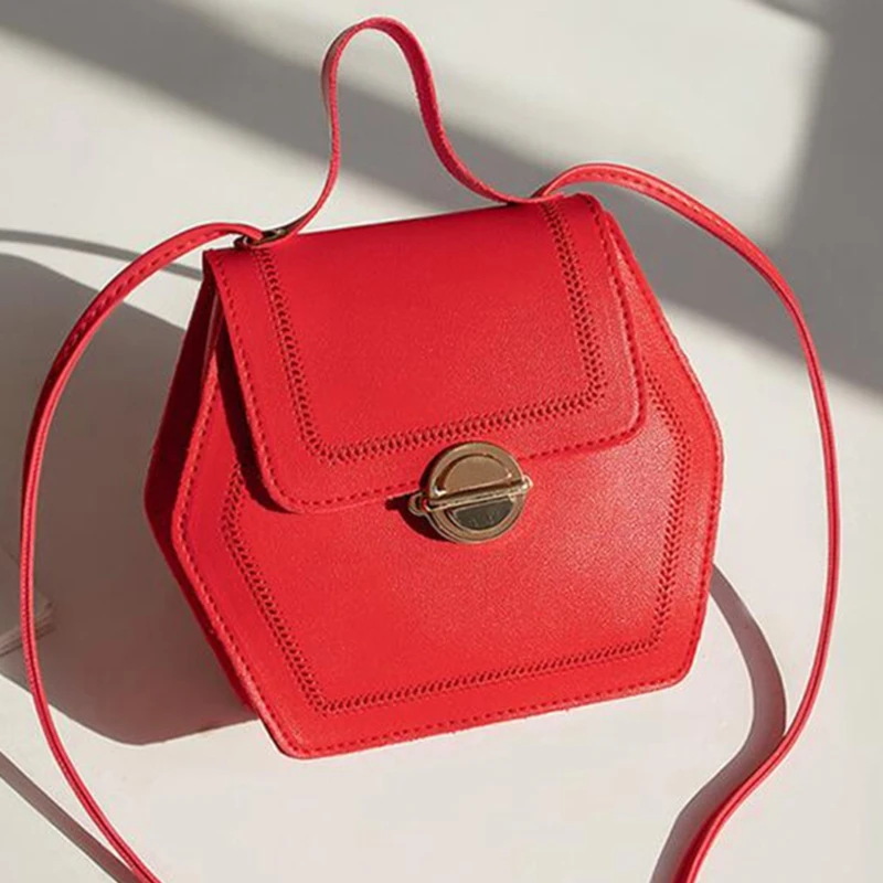 

Women Hexagon PU Leather Small Mini Handbags Cross Body Phone Bags Bolsa Feminina Shoulder Bag Slim Strap Fashion Bags