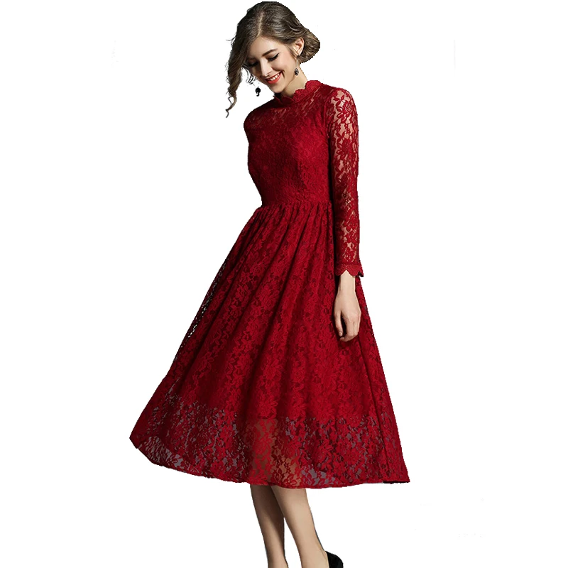 Элегантные женские Рождественские Длинные Макси платья кружева для вечеринки