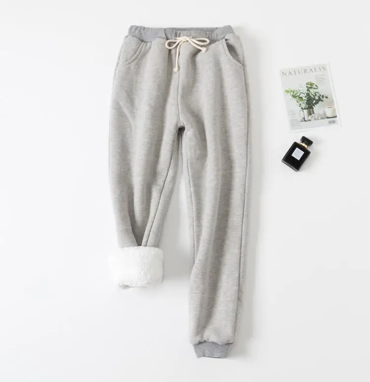 light grey Зимние кашемировые теплые штаны-шаровары для женщин, повседневные брюки для женщин, теплые толстые кашемировые штаны из овчины, женские свободные штаны, большие размеры - Цвет: light grey