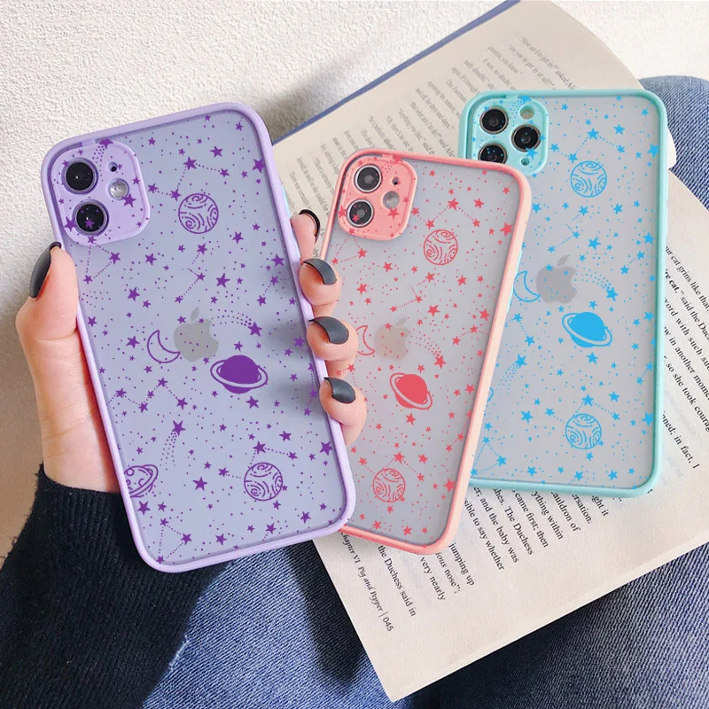 Cartoon Planet Stars Shockproof Phone Case For iPhone 11 12 13 14 Pro XR XS Max 7 8 6 Plus X SE 2020 Clear Cute Back Cover Coque
