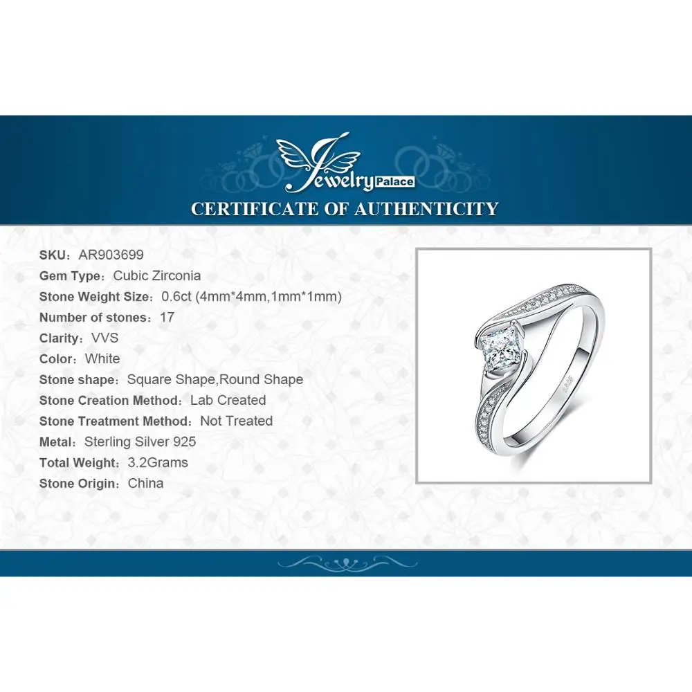 

JewelryPalace Princess Cut Engagement Ring 925 Sterling Silver Rings for Women Promise Ring Wedding Rings Silver 925 Jewelry