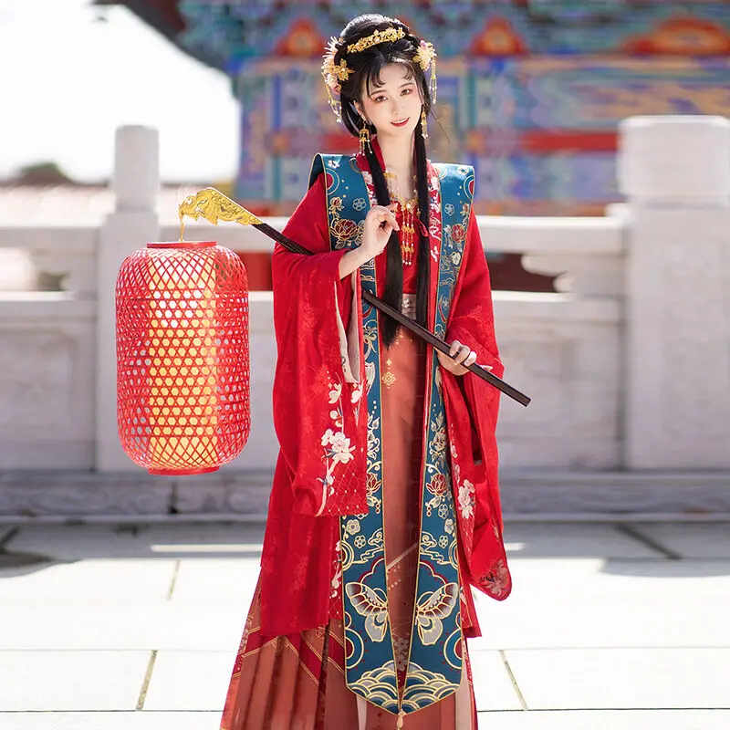 

Chinese Traditional Red Wedding Hanfu For Women Adult Song Dynasty Ancient Fairy Princess Clothes Classical Dancewear DQL5603