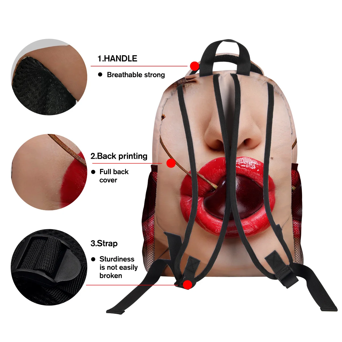 Женская с красными губами рюкзак вишнями Колледж обувь для учащихся