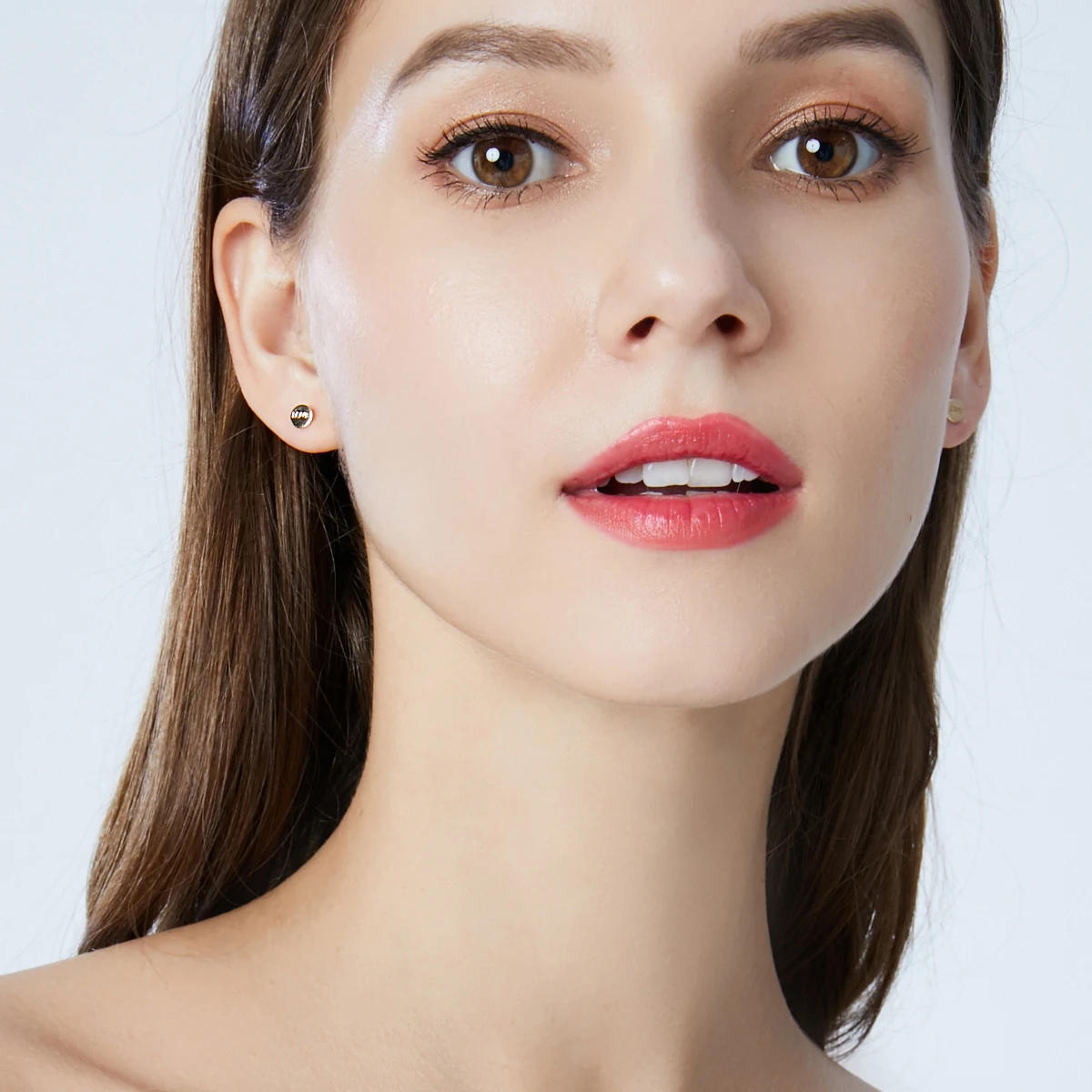 

PAG&MAG Romantic Love Letter Round Real Solid 14K Gold Stud Earrings for Women Wedding Engagement Yellow Gold Pendientes E14094