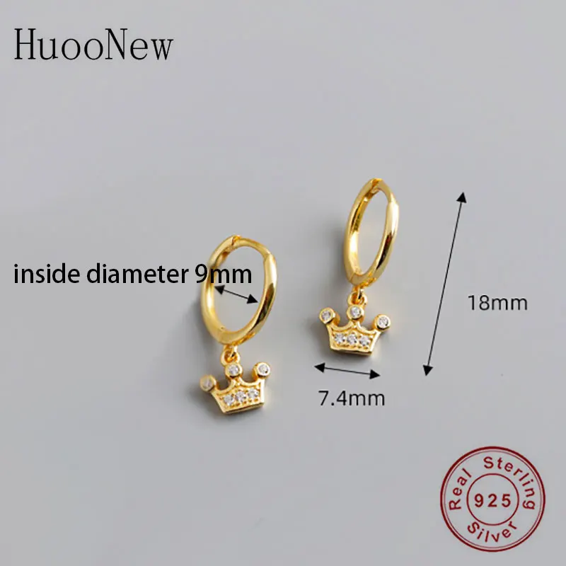 

925 Silver Golden Crown Cubic Zirconia Pendant Hoop Earring For Women Pendientes Geometric Brinco Birthday Oorbellen 2020 NEW