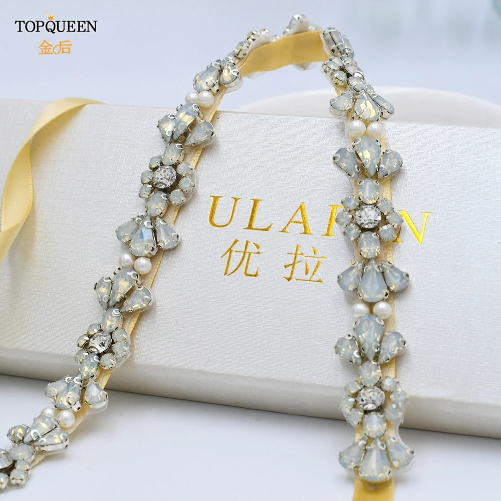 

TOPQUEEN S455 Wedding Opal Belts Elegant Simple Dress Ornaments Embellished Diamond-Studded Sash Bridal Party Belt for Dress
