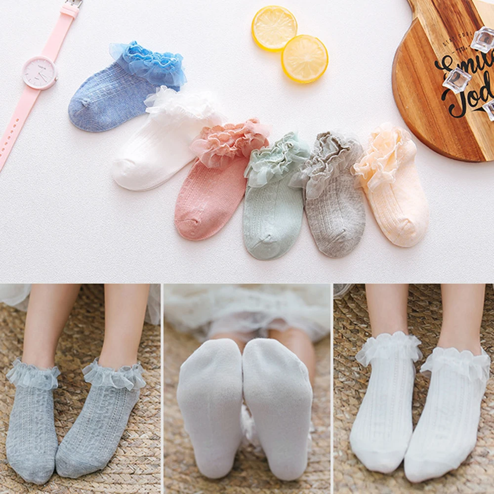 New Spring Summer Cotton Socks Candy Colors Retro Lace Ruffle Frilly Ankle Short Kids Princess Baby Kid Girl |