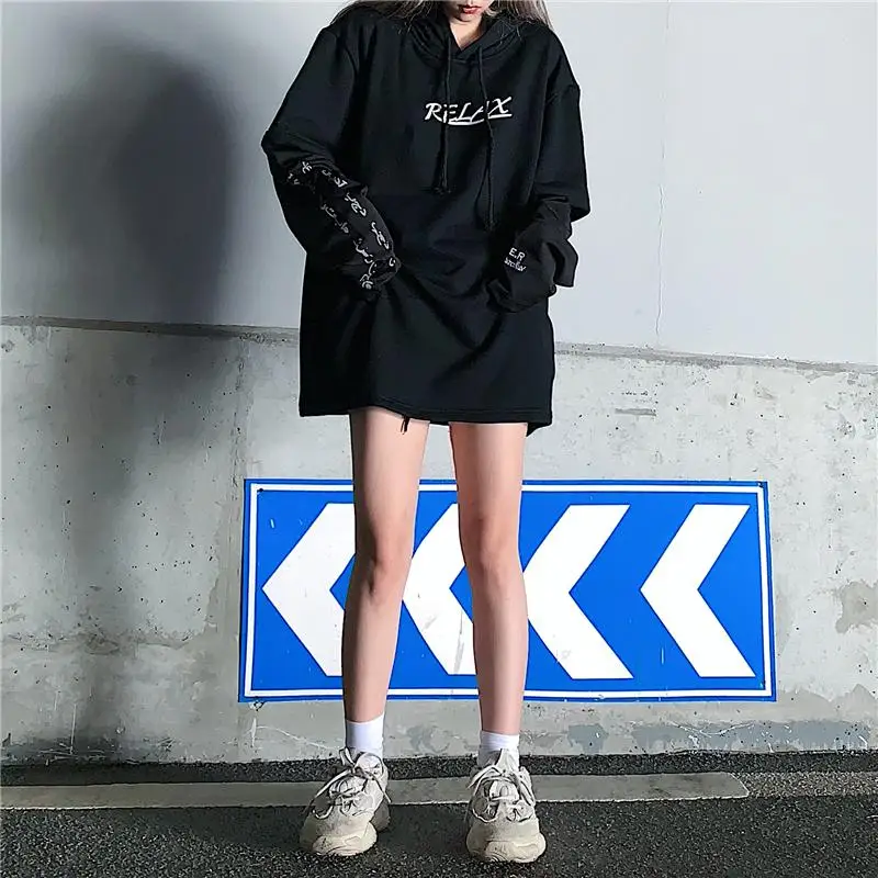 Толстовки Kpop размера плюс, Женская толстовка с буквенным принтом, уличная одежда, больше размера d, Гарри Стиль, толстовка с капюшоном, волшебная имитация двух частей, готический стиль, осень