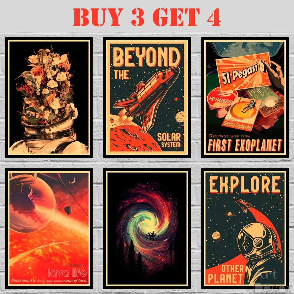 41 дизайн минималистичный космический постер из крафт-бумаги инопланетянин