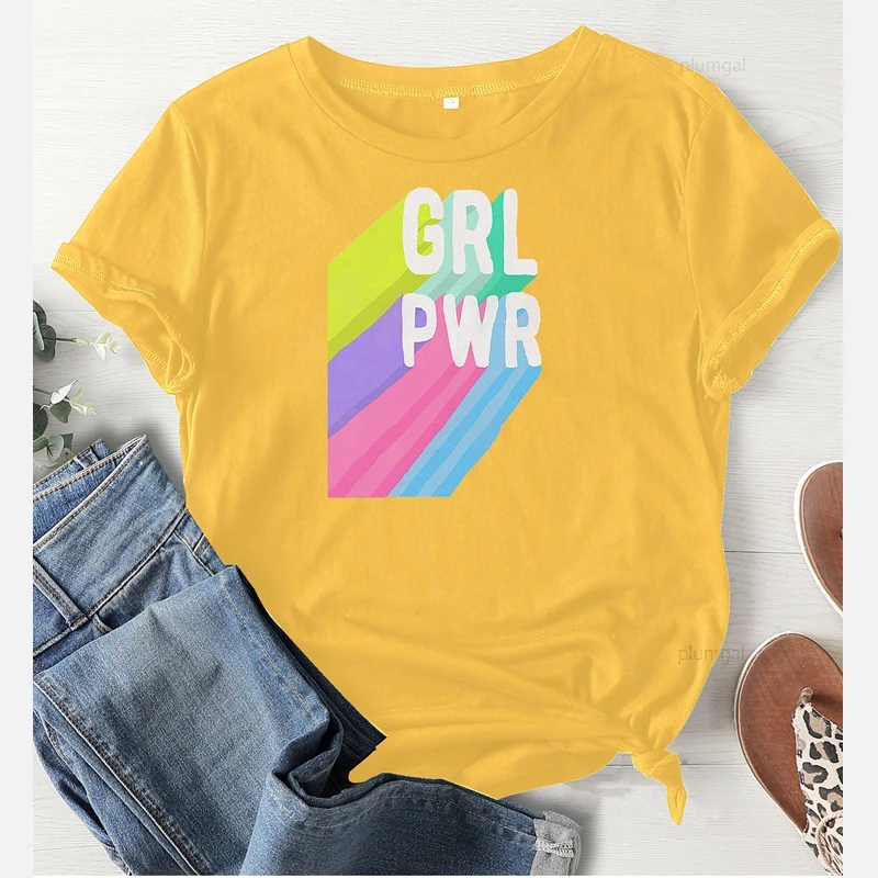 Футболка женская с принтом GRL PWR оверсайз топ графическим круглым вырезом в стиле