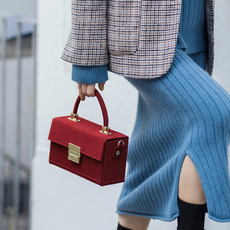 

Vintage Box Shape Design Women Shoulder Bag Fashion Corduroy Square Crossbody Bags For Women Luxury Pu Leather Women's Handbags