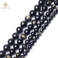 wholesale natural gold obsidian round loose spacer stone beads for jewelry making bracelets 15 strand 4 6 8 10 12 mm size
