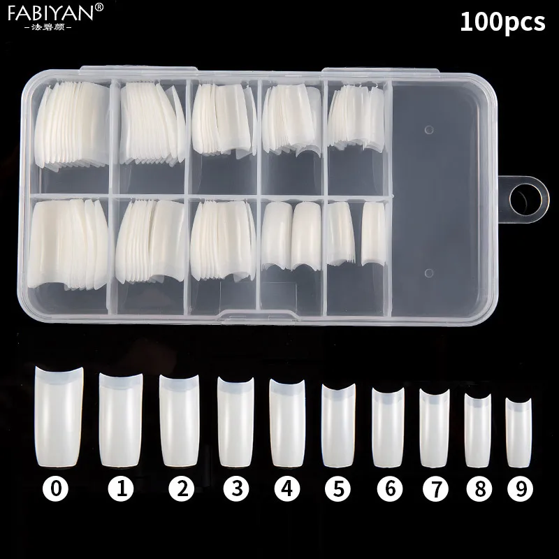 100Pcs with Box 100 шт коробка посылка естественные Советы Половина покрытия леди французские накладные акриловые ногти палец УФ-инструменты натуральный цвет - Цвет: 100Pcs with Box